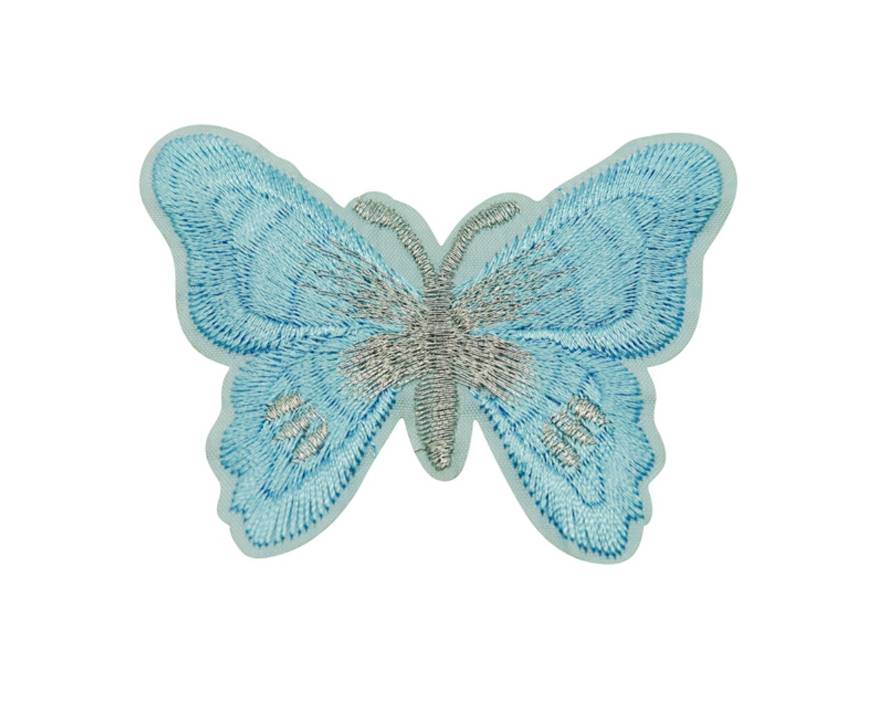 3"x 2 1/4" Blue / Silver Embroidery Heat Transfer Iron On Butterfly Patch Pack of 72